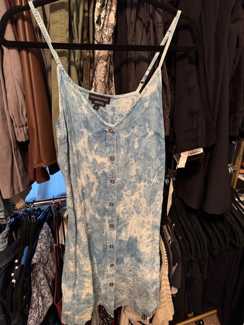 Light Blue Tie-Dye Button-Front Slip Dress